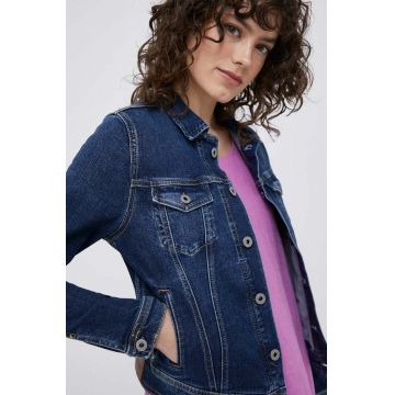 Pepe Jeans geaca jeans Core femei, culoarea albastru marin, de tranzitie