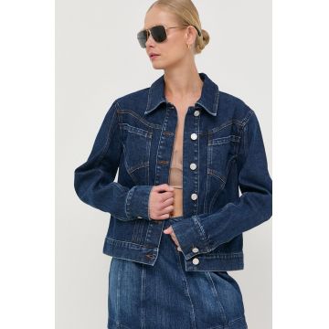 Trussardi geaca jeans femei, culoarea albastru marin, de tranzitie