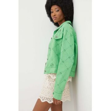 Answear Lab geaca jeans femei, culoarea verde, de tranzitie, oversize