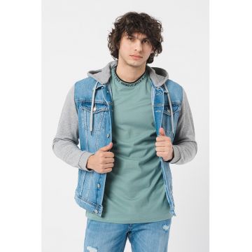 Jacheta de denim cu gluga si aspect 2in1 Jean