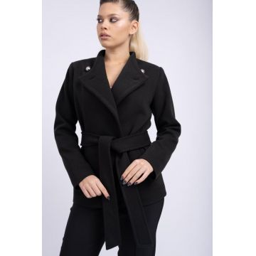 Palton LaDonna neagra scurta cu cordon detasabil