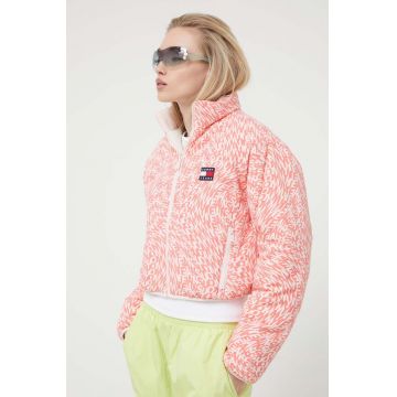 Tommy Jeans geacă reversibilă femei, culoarea roz, de iarna