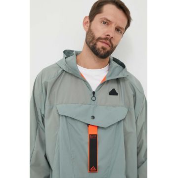 adidas geaca barbati, culoarea verde, de tranzitie, oversize