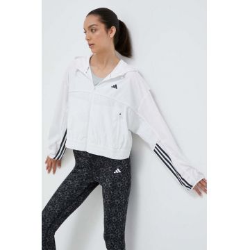 adidas Performance jacheta de antrenament Hyperglam culoarea alb, de tranzitie, oversize