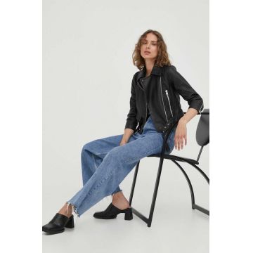 AllSaints geaca ramones de piele Brookes Biker femei, culoarea negru, de tranzitie