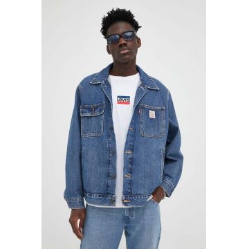 Levi's geaca jeans barbati, culoarea albastru marin, de tranzitie, oversize