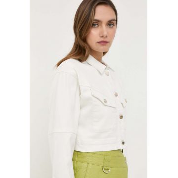 Morgan geaca jeans femei, culoarea alb, de tranzitie