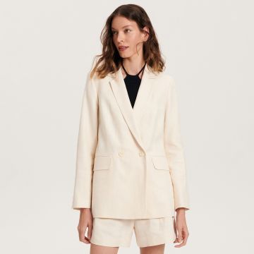 Reserved - Blazer cu rând dublu de nasturi cu adaos de in - Ivory