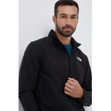 The North Face geaca SOFTSHELL TRAVEL JACKET barbati, culoarea negru, de tranzitie