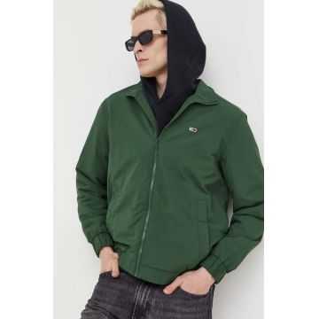 Tommy Jeans geaca barbati, culoarea verde, de tranzitie
