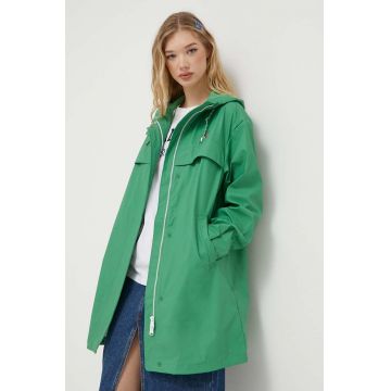 Tommy Jeans geaca de ploaie femei, culoarea verde, de tranzitie