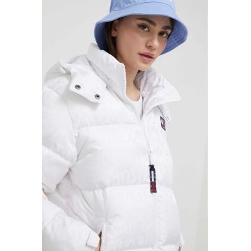 Tommy Jeans geaca de puf femei, culoarea alb, de iarna