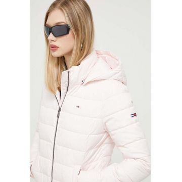 Tommy Jeans geaca femei, culoarea roz, de iarna