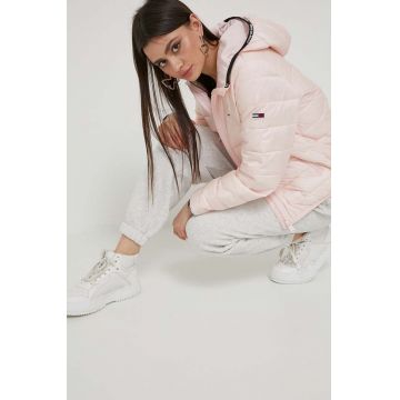 Tommy Jeans geaca femei, culoarea roz, de tranzitie