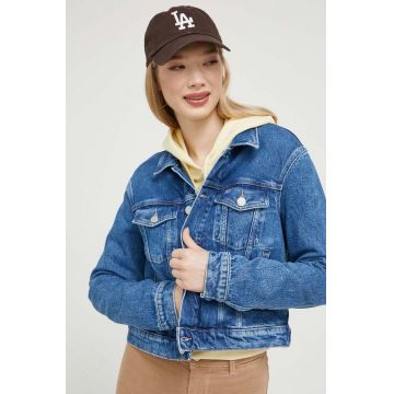 Tommy Jeans geaca jeans femei, culoarea albastru marin, de tranzitie