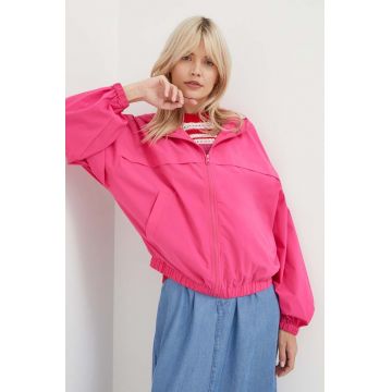 United Colors of Benetton geaca femei, culoarea roz, de tranzitie, oversize