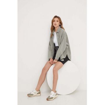 Answear Lab geaca jeans femei, culoarea verde, de tranzitie