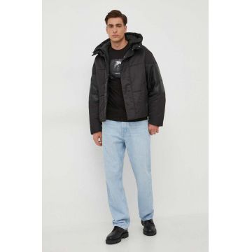 Armani Exchange geaca barbati, culoarea negru, de iarna, oversize