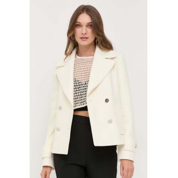 BOSS geaca de lana culoarea alb, de tranzitie