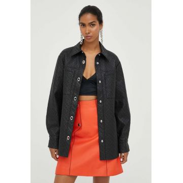 BOSS geaca femei, culoarea negru, de tranzitie, oversize