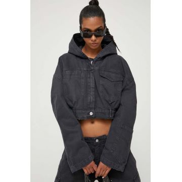 Moschino Jeans geaca jeans femei, culoarea negru, de tranzitie