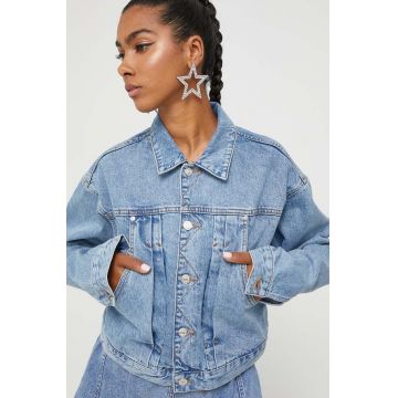 Moschino Jeans geaca jeans femei, de tranzitie, oversize