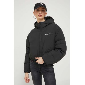 Tommy Jeans geaca de puf femei, culoarea negru, de iarna