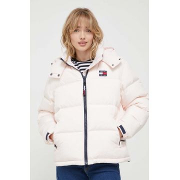 Tommy Jeans geaca de puf femei, culoarea roz, de iarna