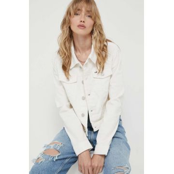 Tommy Jeans geaca din velur culoarea alb, de tranzitie