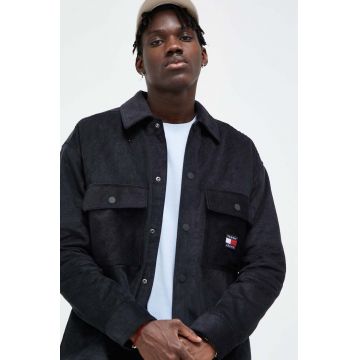 Tommy Jeans geaca din velur culoarea negru, de tranzitie, oversize