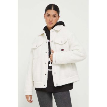 Tommy Jeans geaca femei, culoarea bej, de tranzitie