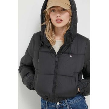 Tommy Jeans geaca femei, culoarea negru, de iarna