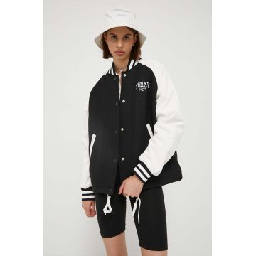 Tommy Jeans geaca femei, culoarea negru, de tranzitie