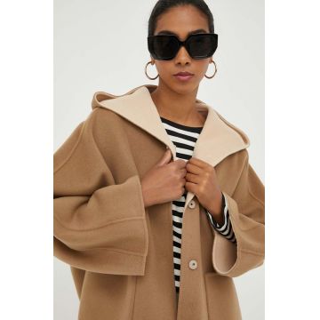 Weekend Max Mara jachetă reversibilă din lână culoarea maro, de tranzitie, oversize