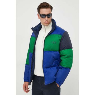 Armani Exchange geaca cu doua fete barbati, culoarea albastru marin, de iarna