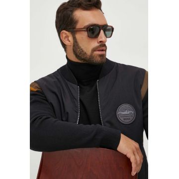 BOSS jacheta bomber din amestec de lana x Porsche culoarea negru, de tranzitie