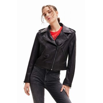 Desigual geaca ramones femei, culoarea negru, de tranzitie