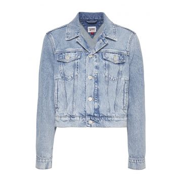 Jacheta din denim cu buzunare cu clapa