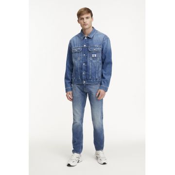 Jacheta din denim cu buzunare pe piept