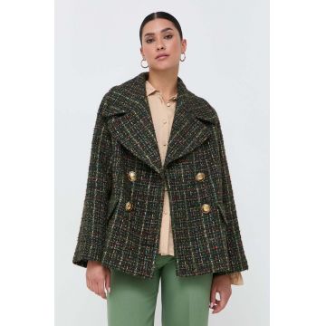 Luisa Spagnoli geaca din amestec de lana culoarea verde, de tranzitie, oversize