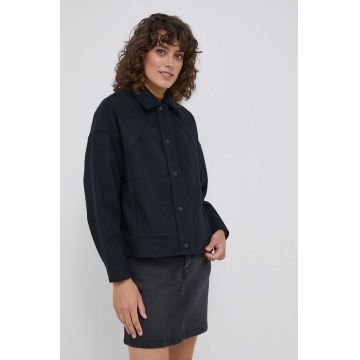 Pepe Jeans geaca din amestec de lana Rish culoarea albastru marin, de tranzitie