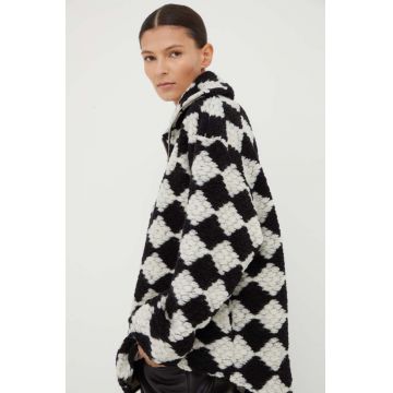 Samsoe Samsoe geaca de lana culoarea negru, de tranzitie, oversize