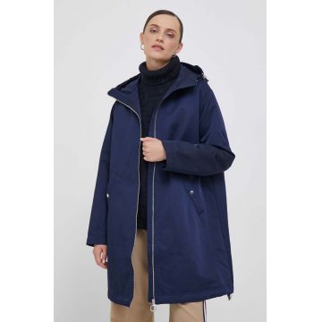 United Colors of Benetton geaca femei, culoarea albastru marin, de tranzitie, oversize