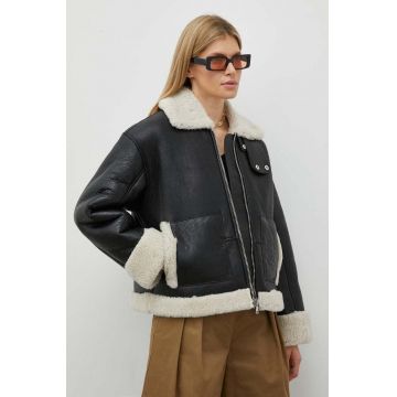 Won Hundred geaca de piele femei, culoarea negru, de tranzitie, oversize