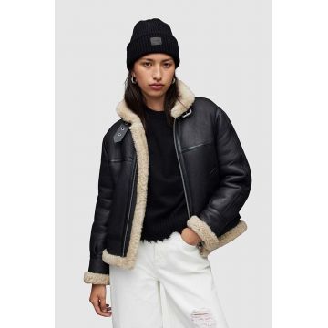 AllSaints geaca ramones de piele LOREL FLYING JACKET femei, culoarea negru, de tranzitie