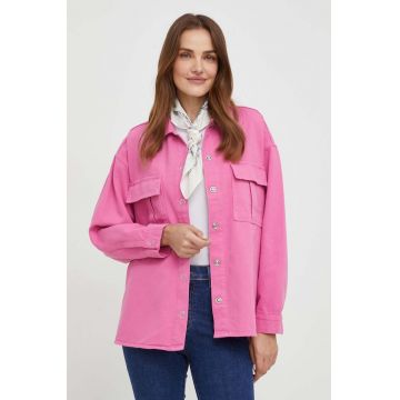 Answear Lab geaca jeans femei, culoarea roz, de tranzitie