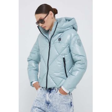 Blauer geaca de puf femei, culoarea turcoaz, de iarna