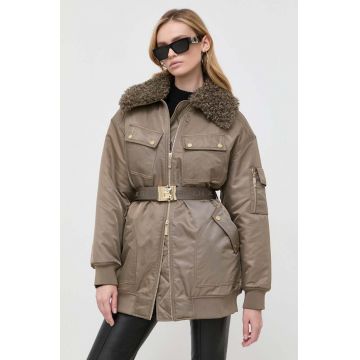 Elisabetta Franchi geaca femei, culoarea verde, de tranzitie