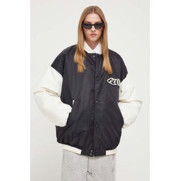 HUGO geaca bomber femei, culoarea negru, de tranzitie, oversize