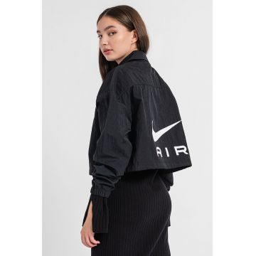 Jacheta crop supradimensionata cu imprimeu logo